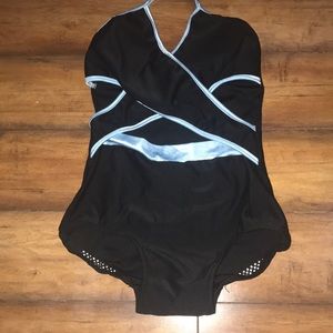 Blue and Black blue water dancewear leotard
